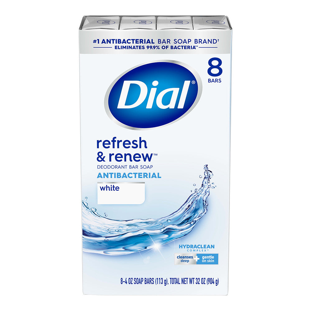 Dial Antibacterial Deodorant Bar Soap, White , 4 Oz, 8 Bars / Pack